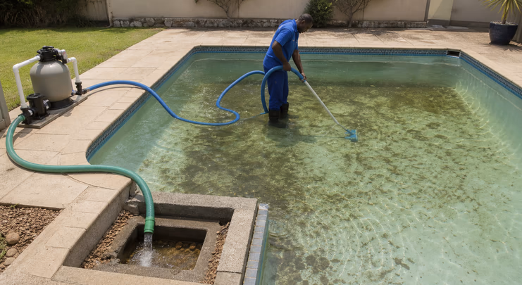vacuum algae debris to waste